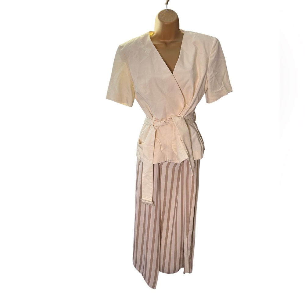 Vtg 80s Yves Cossette Depeche Mode Wrap Belted Dress Faux Two Piece Stripe 6